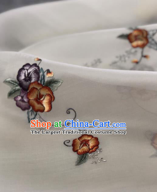 Traditional Chinese Embroidered Peach Flowers White Silk Fabric Classical Pattern Design Brocade Fabric Asian Satin Material