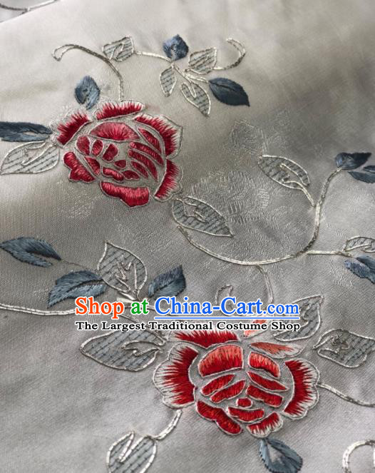 Traditional Chinese Embroidered Peony Flowers White Silk Fabric Classical Pattern Design Brocade Fabric Asian Satin Material