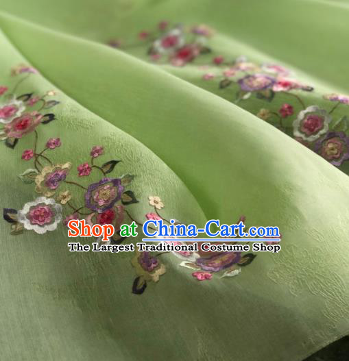 Traditional Chinese Embroidered Flowers Green Silk Fabric Classical Pattern Design Brocade Fabric Asian Satin Material