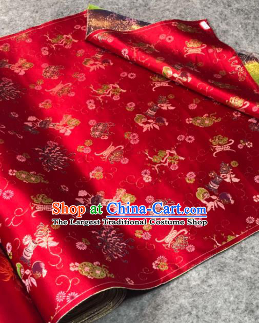 Traditional Chinese Red Silk Fabric Classical Chrysanthemum Pattern Design Brocade Fabric Asian Satin Material