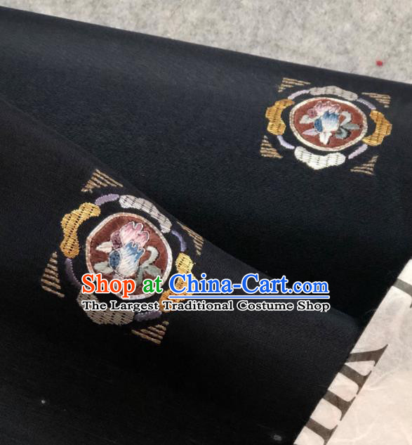 Traditional Chinese Embroidered Pomegranate Black Silk Fabric Classical Pattern Design Brocade Fabric Asian Satin Material