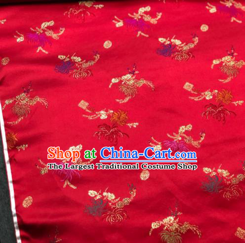 Traditional Chinese Red Silk Fabric Classical Chrysanthemum Pattern Design Brocade Fabric Asian Satin Material