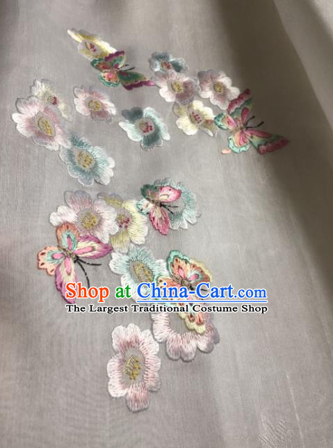 Traditional Chinese Embroidered Butterfly White Silk Fabric Classical Pattern Design Brocade Fabric Asian Satin Material