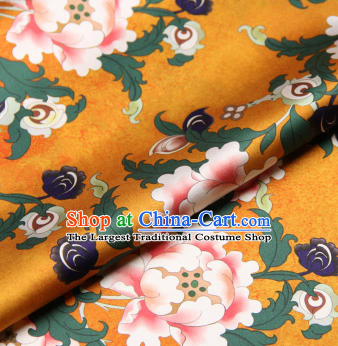 Chinese Traditional Classical Peony Pattern Yellow Brocade Damask Asian Satin Drapery Silk Fabric