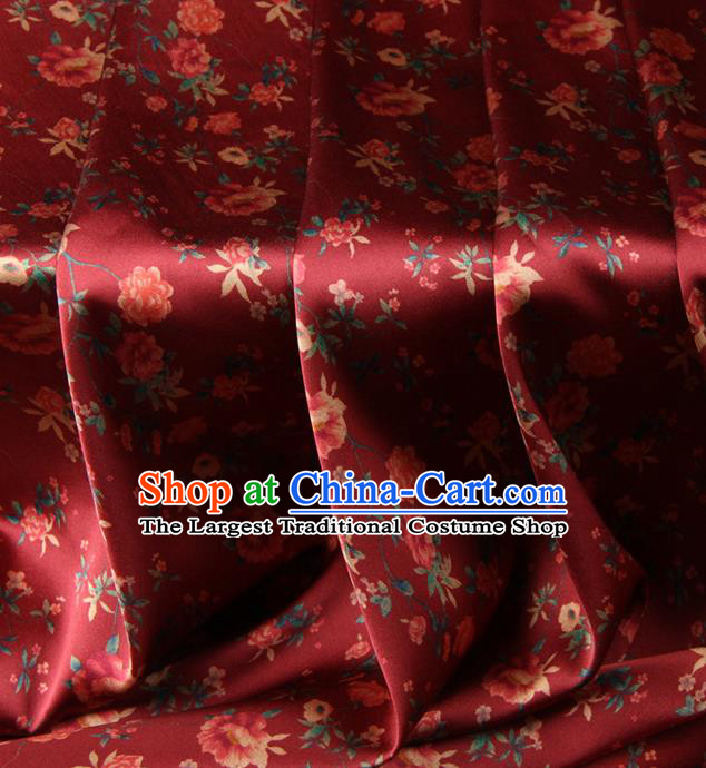 Chinese Traditional Classical Peony Pattern Purplish Red Brocade Damask Asian Satin Drapery Silk Fabric