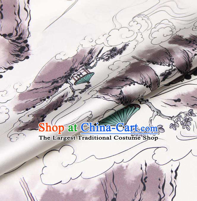 Chinese Traditional Classical Pattern White Brocade Damask Asian Satin Drapery Silk Fabric