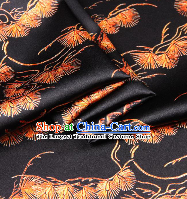 Chinese Traditional Classical Pine Needle Pattern Black Brocade Damask Asian Satin Drapery Silk Fabric