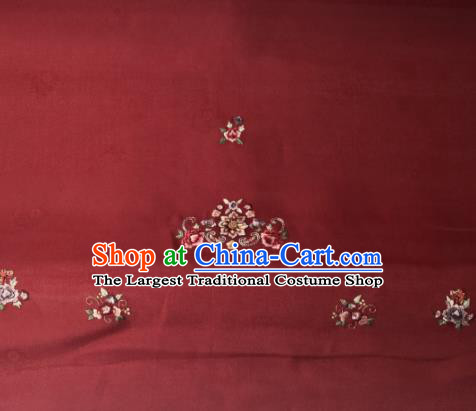 Traditional Chinese Purplish Red Satin Classical Embroidered Pattern Design Brocade Fabric Asian Silk Fabric Material