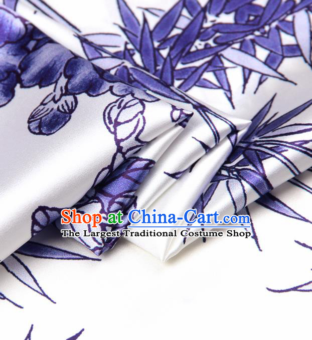 Chinese Traditional Classical Purple Bamboo Pattern Brocade Damask Asian Satin Drapery Silk Fabric