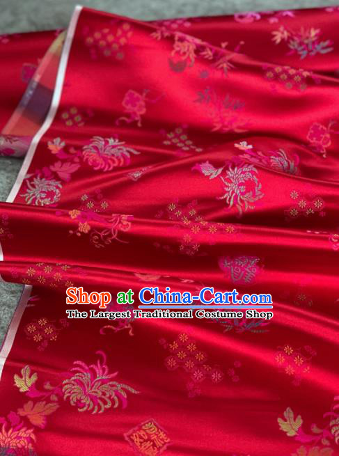 Traditional Chinese Satin Classical Pattern Design Wine Red Brocade Fabric Asian Silk Fabric Material