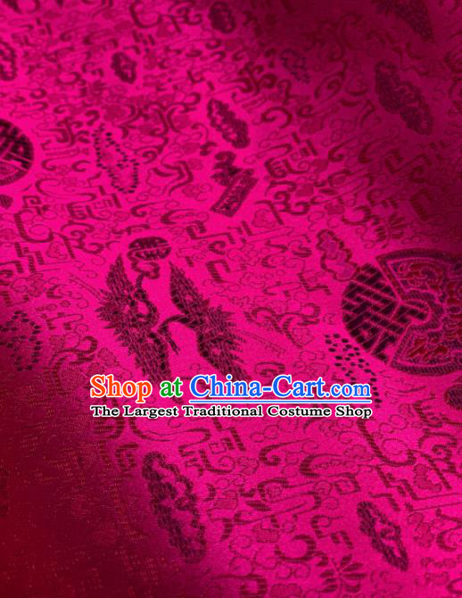 Traditional Chinese Satin Classical Cranes Pattern Design Rosy Brocade Fabric Asian Silk Fabric Material