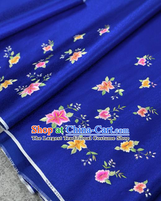 Traditional Chinese Satin Classical Embroidered Flower Pattern Design Royalblue Brocade Fabric Asian Silk Fabric Material