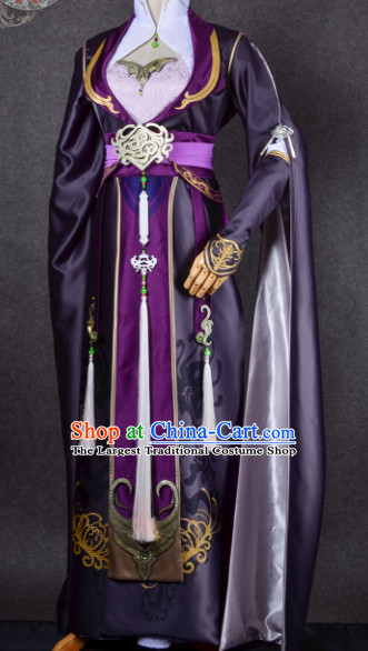 Chinese Traditional Cosplay Female Knight Purple Costume Ancient Fairy Swordsman Dress for Women