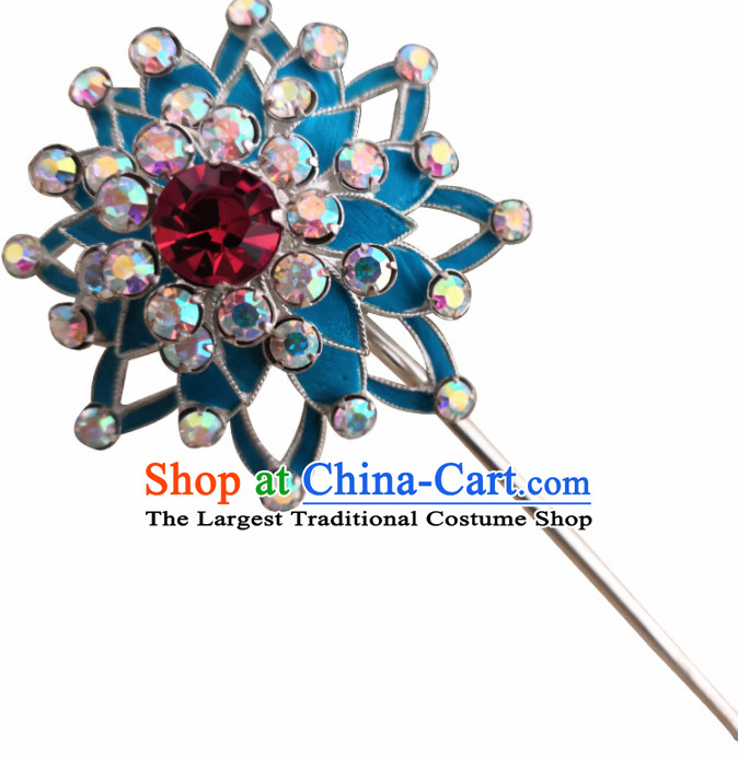 Chinese Ancient Queen Blue Hairpins Traditional Beijing Opera Diva Hair Accessories for Adults