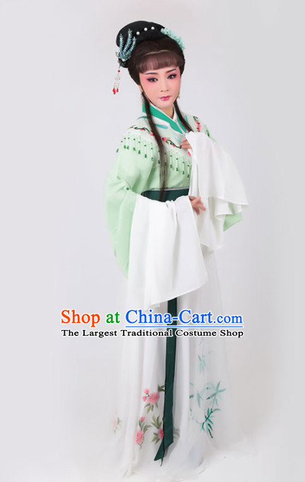 Chinese Traditional Peking Opera Actress Green Water Sleeve Dress Ancient Court Lady Embroidered Costume for Women