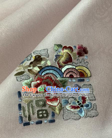 Traditional Chinese Satin Classical Embroidered Peony Pattern Design White Brocade Fabric Asian Silk Fabric Material