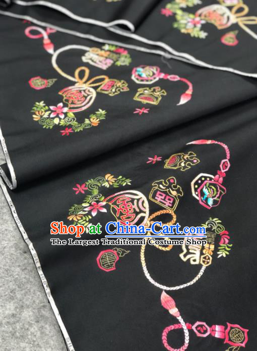 Traditional Chinese Satin Classical Embroidered Pattern Design Black Brocade Fabric Asian Silk Fabric Material