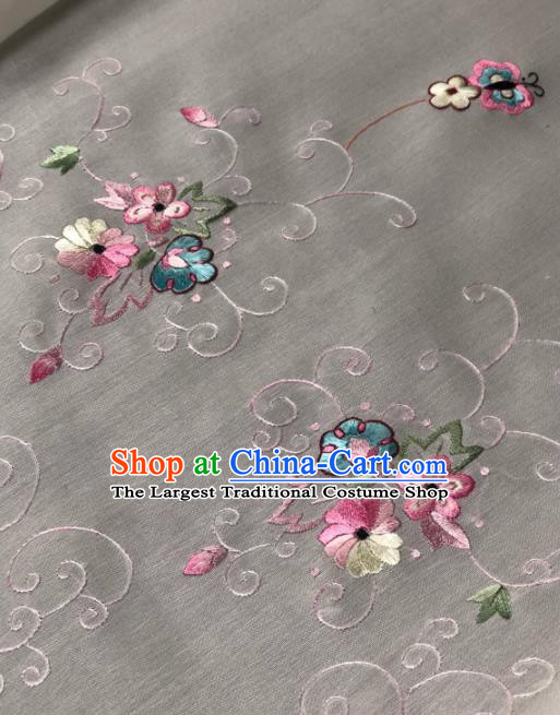 Traditional Chinese Satin Classical Embroidered Flowers Pattern Design White Brocade Fabric Asian Silk Fabric Material