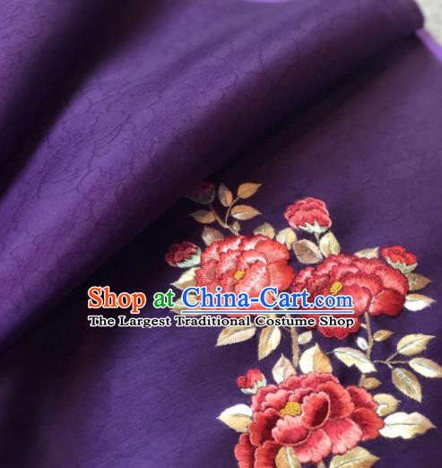 Traditional Chinese Satin Classical Embroidered Pattern Design Purple Brocade Fabric Asian Silk Fabric Material