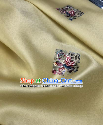 Traditional Chinese Satin Classical Embroidered Peony Pattern Design Yellow Brocade Fabric Asian Silk Fabric Material