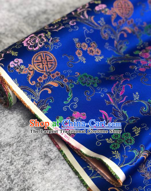 Traditional Chinese Satin Classical Longevity Pattern Design Royalblue Brocade Fabric Asian Silk Fabric Material