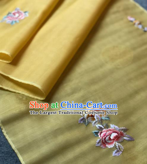 Traditional Chinese Satin Classical Embroidered Peony Pattern Design Yellow Brocade Fabric Asian Silk Fabric Material