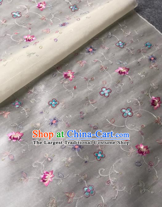 Traditional Chinese White Silk Fabric Classical Embroidered Lotus Pattern Design Brocade Fabric Asian Satin Material