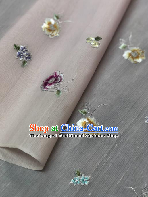 Traditional Chinese Pink Silk Fabric Classical Embroidered Flowers Pattern Design Brocade Fabric Asian Satin Material