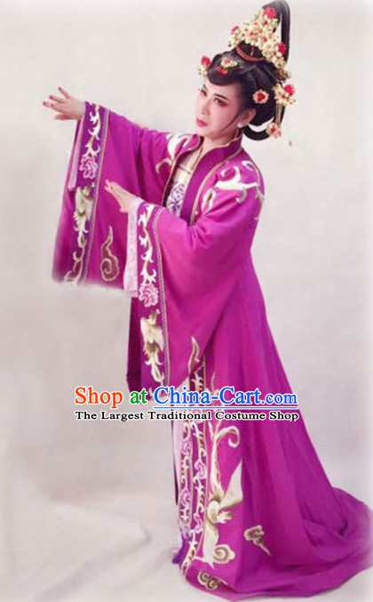 Chinese Traditional Peking Opera Diva Purple Dress Ancient Imperial Empress Embroidered Costume for Women