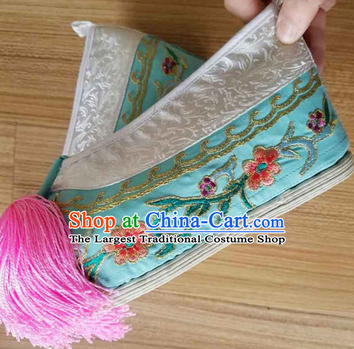 Chinese Ancient Princess Hanfu Embroidered Shoes Traditional Beijing Opera Diva Green Blood Stained Shoes for Adults