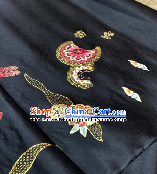 Traditional Chinese Black Silk Fabric Classical Embroidered Pattern Design Brocade Fabric Asian Satin Material