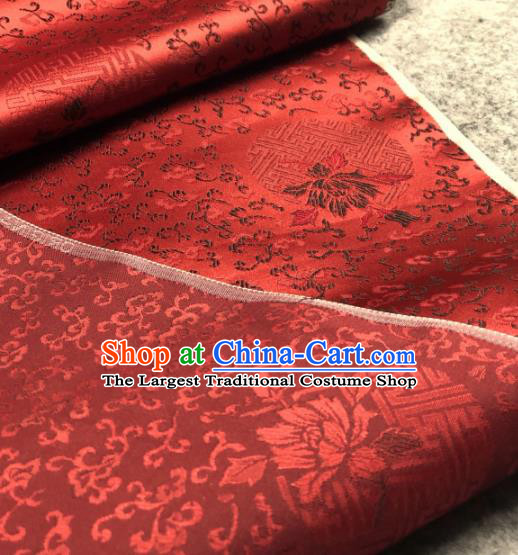 Traditional Chinese Red Silk Fabric Classical Peony Pattern Design Brocade Fabric Asian Satin Material