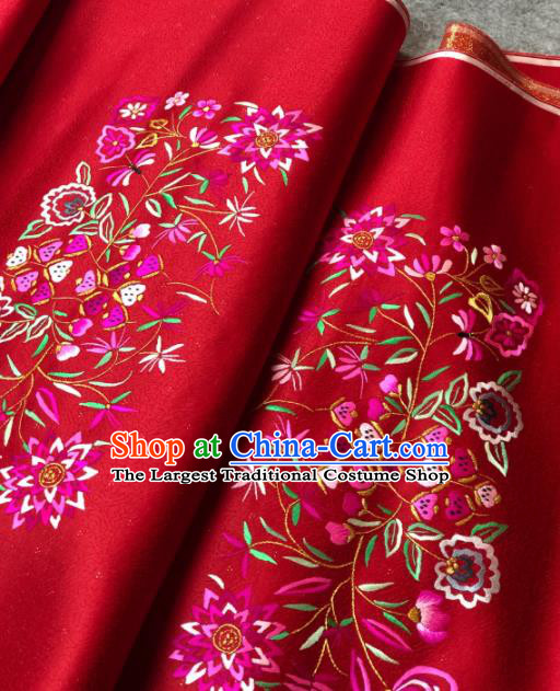 Traditional Chinese Silk Fabric Classical Embroidered Pattern Design Red Brocade Fabric Asian Satin Material