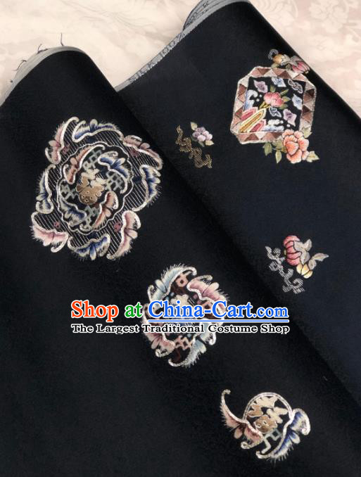 Traditional Chinese Embroidered Silk Fabric Classical Pattern Design Black Brocade Fabric Asian Satin Material