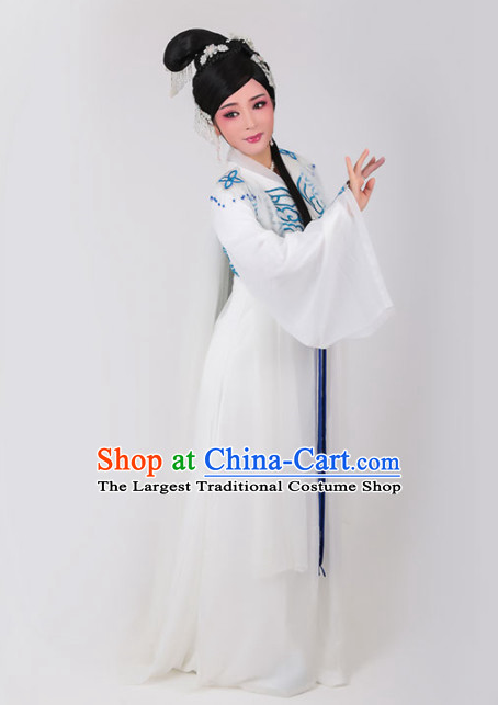 Chinese Traditional Peking Opera Queen Actress Embroidered White Dress Ancient Empress Costume for Women