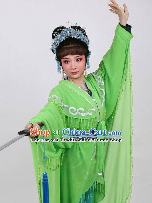 Chinese Traditional Peking Opera Actress Embroidered Green Dress Ancient Swordswoman Xiao Qing Costume for Women