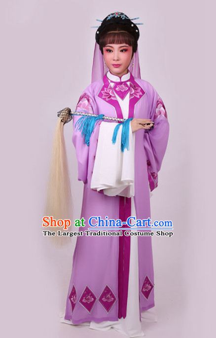 Chinese Traditional Peking Opera Diva Purple Dress Ancient Taoist Nun Embroidered Costume for Women