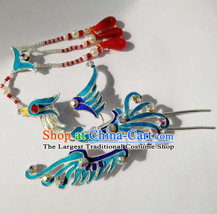 Chinese Ancient Princess Hairpins Phoenix Tassel Hair Clip Traditional Beijing Opera Diva Headwear Hair Accessories for Adults