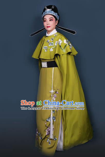 Chinese Traditional Beijing Opera Niche Olive Green Robe Ancient Scholar Nobility Childe Costume for Men