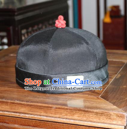 Chinese Ancient Drama Emperor Black Hat Traditional Qing Dynasty Manchu Headwear for Men