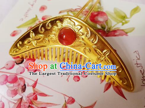 Chinese Ancient Hair Comb Princess Golden Hairpins Traditional Hanfu Palace Hair Accessories for Women