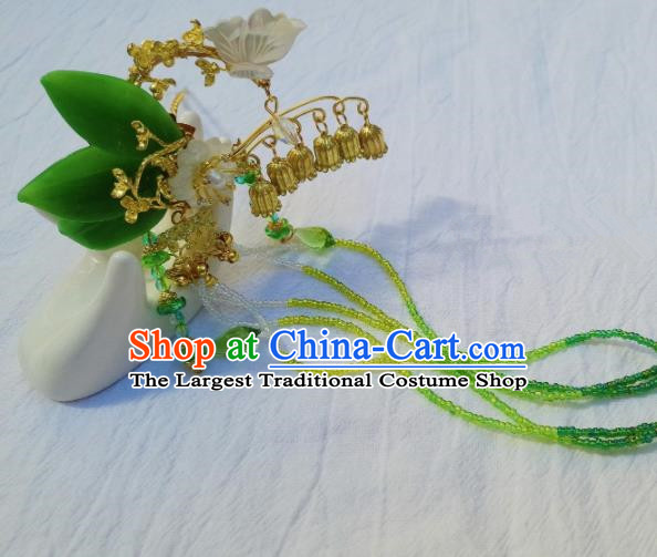 Chinese Ancient Princess Green Beads Tassel Hair Claws Hairpins Traditional Hanfu Palace Hair Accessories for Women