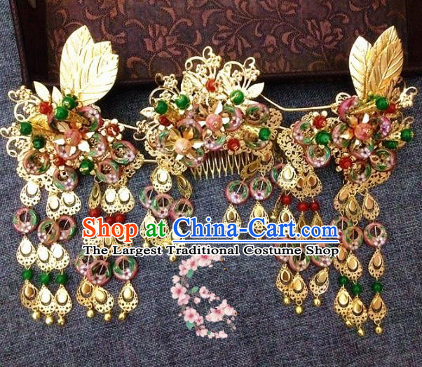 Chinese Ancient Princess Tassel Phoenix Coronet Hairpins Traditional Hanfu Palace Wedding Hair Accessories for Women