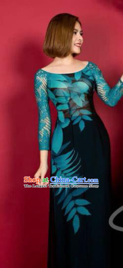 Asian Vietnam Traditional Printing Dress Vietnamese Classical Ao Dai Cheongsam for Women