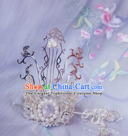 Chinese Ancient Swordsman Pearls Hairdo Crown Hairpins Traditional Hanfu Hair Accessories for Men