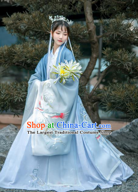 Chinese Traditional Court Princess Hanfu Dress Ancient Jin Dynasty Embroidered Historical Costume for Women