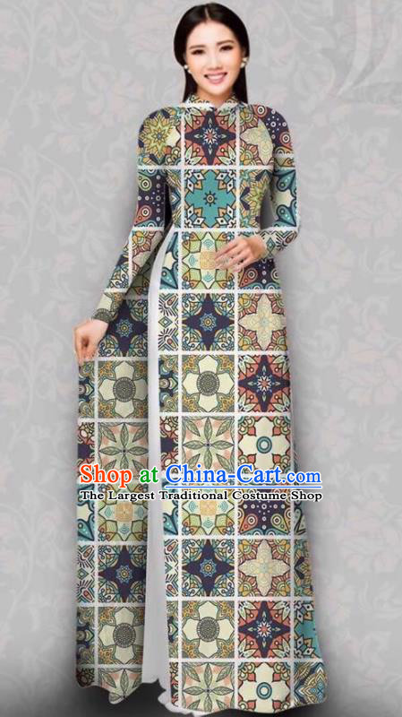 Asian Vietnam Traditional Dress Bride Costume Vietnamese National Classical Ao Dai Cheongsam for Women