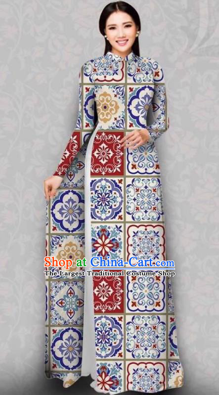 Asian Vietnam Traditional White Dress Bride Costume Vietnamese National Classical Ao Dai Cheongsam for Women