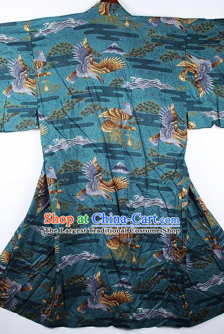 Japanese Traditional Printing Eagle Green Kimono Asian Japan National Yukata Costume for Men