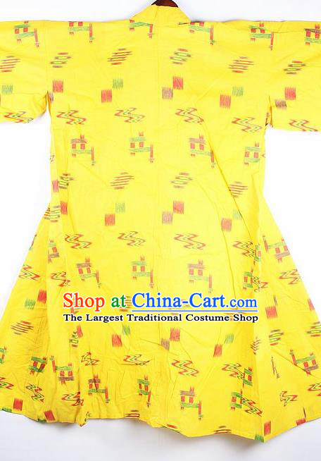 Japanese Traditional Yellow Furisode Kimono Asian Japan National Yukata Dress Costume for Women